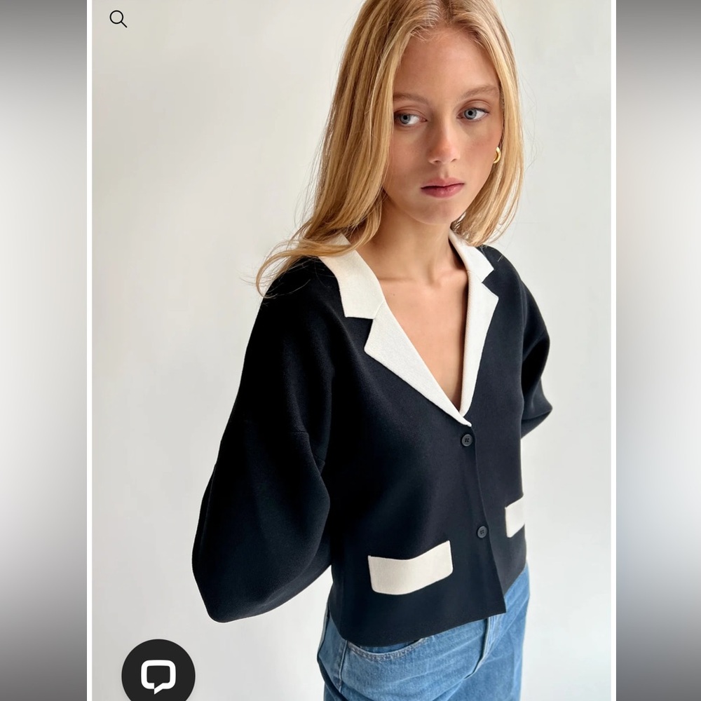 Oak and Fort Black cardigan with white detailing NWOT